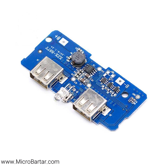 Power-Bank-5V-2A-Charger-Module ماژول ساخت پاور بانک دارای دو خروجی USB 5V با جریان 1A و 2A - Image 1