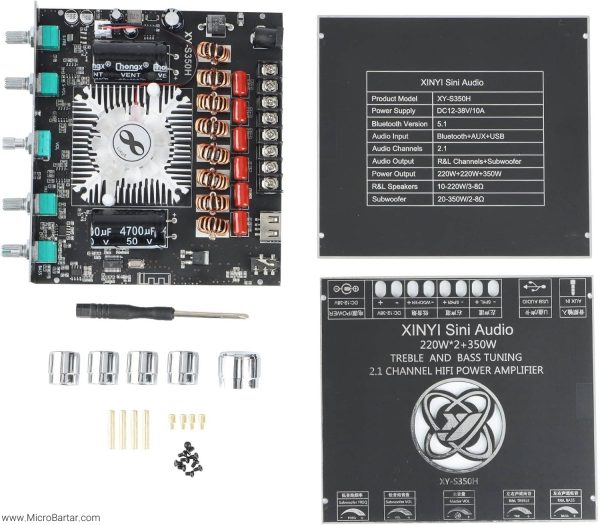 ماژول آمپلی فایر XY-S350H بلوتوثی دارای 2.1 کانال استریو 2X220W + 350W - Image 7